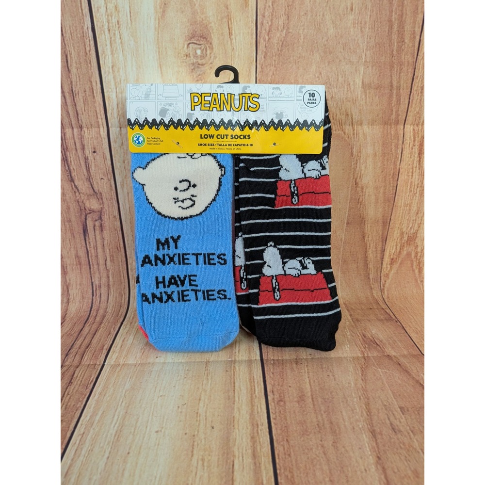 Peanuts Snoopy Charlie Brown Low Cut Socks 10 Pairs Shoe Size 4-10 FLAW
